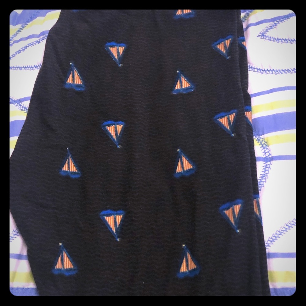 Lularoe OS Black And Blue Sailboat Leggings